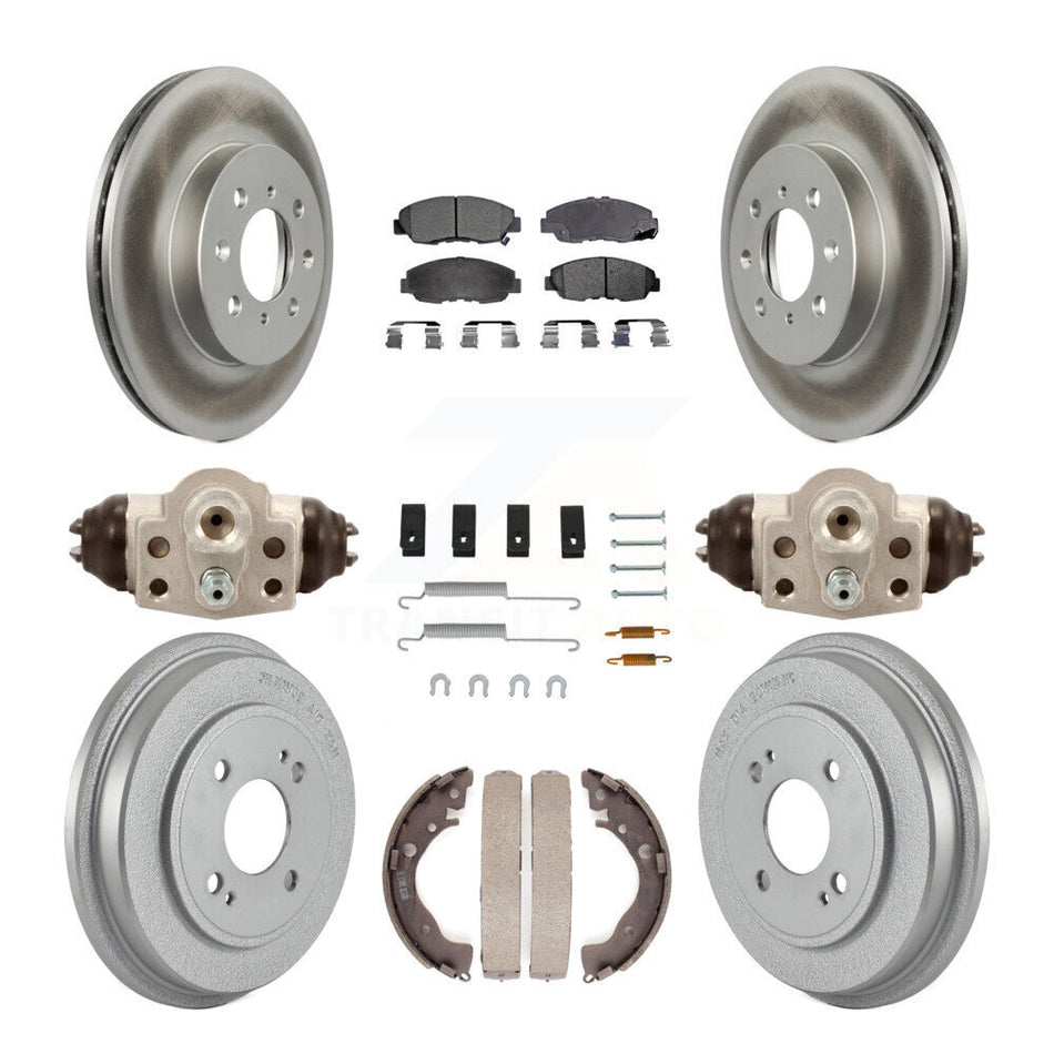 Front Rear Coated Disc Brake Rotors Semi-Metallic Pads And Drum Kit (9Pc) For Honda Insight KGF-101756