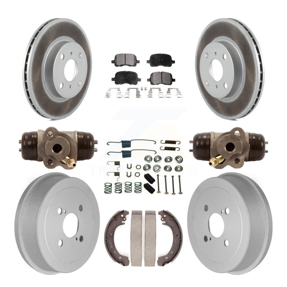 Front Rear Coated Disc Brake Rotors Semi-Metallic Pads And Drum Kit (9Pc) For 2002 Toyota Corolla Non-ABS From 04 02 KGF-101821