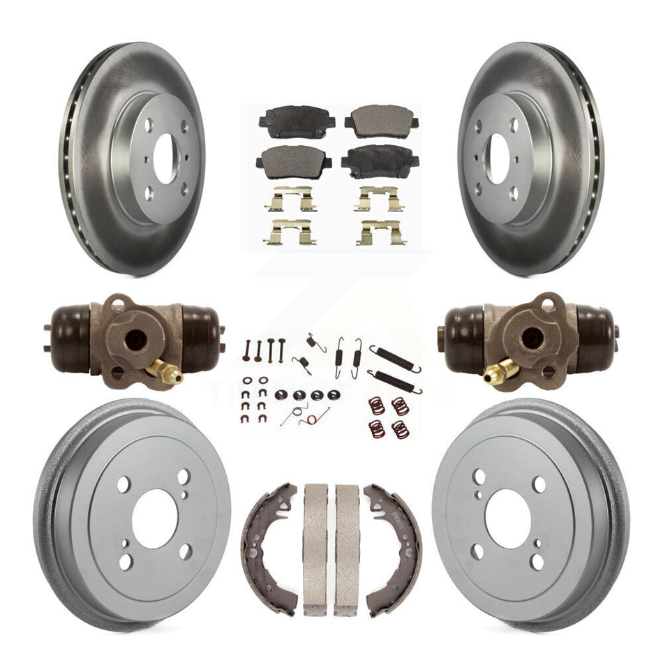 Front Rear Coated Disc Brake Rotors Semi-Metallic Pads And Drum Kit (9Pc) For 2001-2005 Toyota Echo KGF-101823
