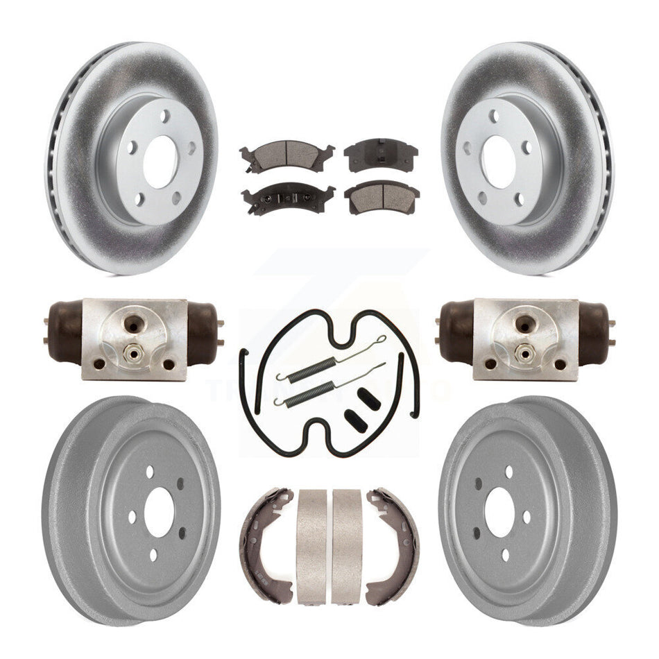 Front Rear Coated Disc Brake Rotors Semi-Metallic Pads And Drum Kit (9Pc) For 2003 Chevrolet Cavalier With 225mm x 45mm Size KGF-101828