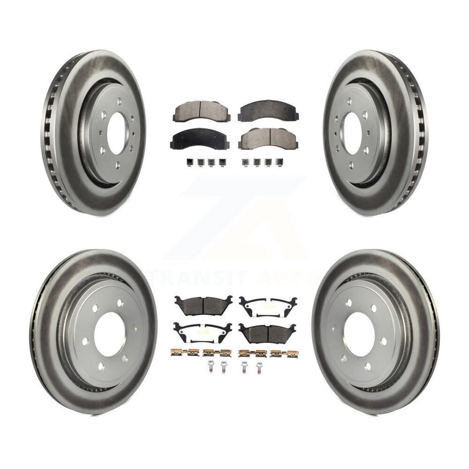 Front Rear Coated Disc Brake Rotors And Semi-Metallic Pads Kit For 2015-2017 Ford F-150 With Electric Parking KGF-101866