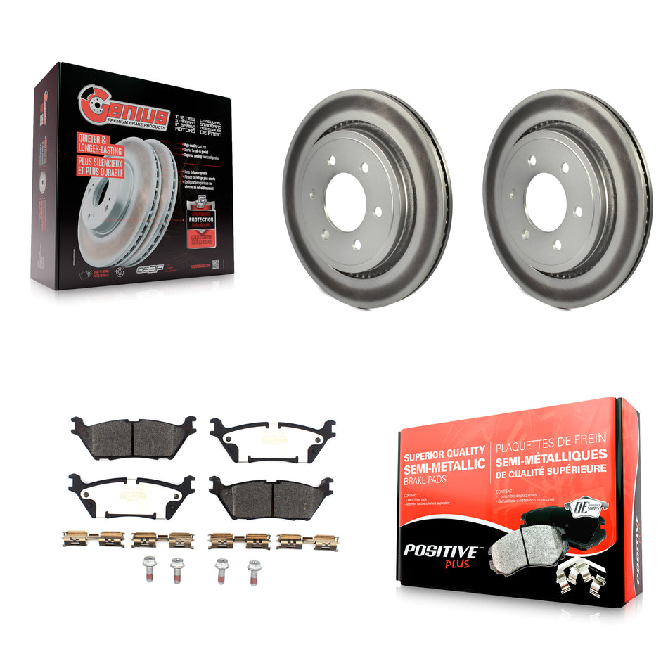 Rear Coated Disc Brake Rotors And Semi-Metallic Pads Kit For 2015-2017 Ford F-150 With Electric Parking KGF-101870