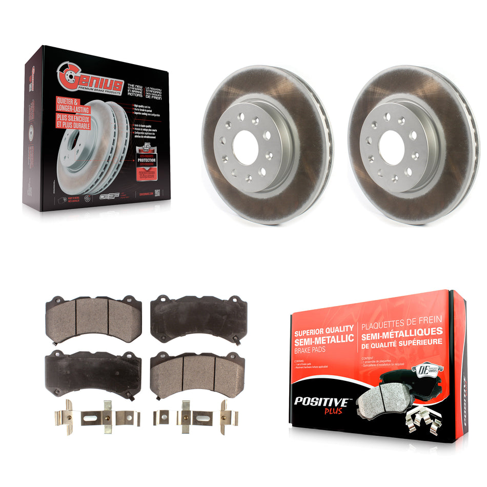 Front Coated Disc Brake Rotors And Semi-Metallic Pads Kit For 2019-2020 Chevrolet Camaro LT LS With 6 Piston Brembo Calipers KGF-101883