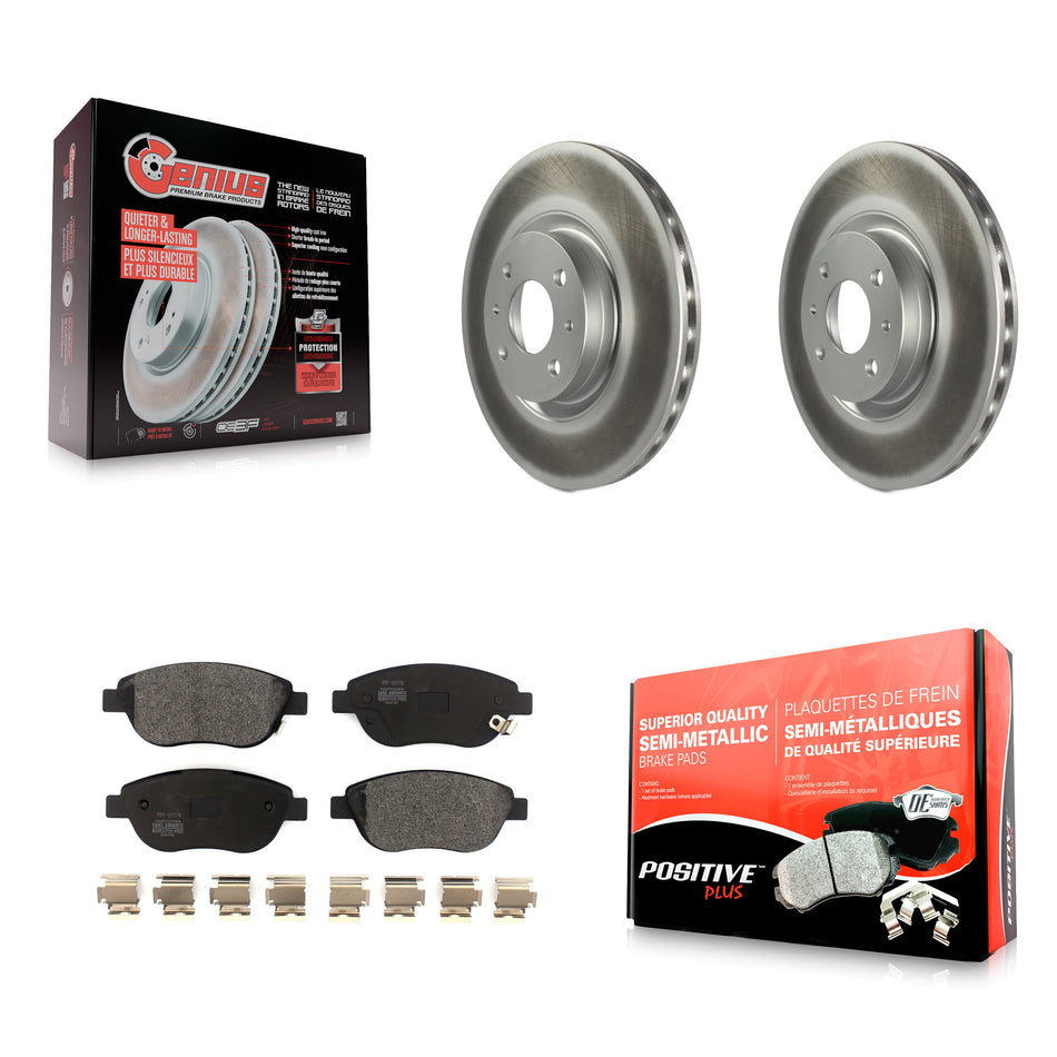 Front Coated Disc Brake Rotors And Semi-Metallic Pads Kit For 2012-2017 Fiat 500 Turbocharged with GAS engine KGF-101910
