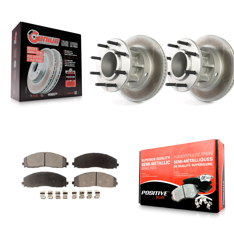 Front Coated Disc Brake Rotors Hub Assembly And Semi-Metallic Pads Kit For Ford F-350 Super Duty F-250 With Dual Rear Wheels RWD KGF-102085