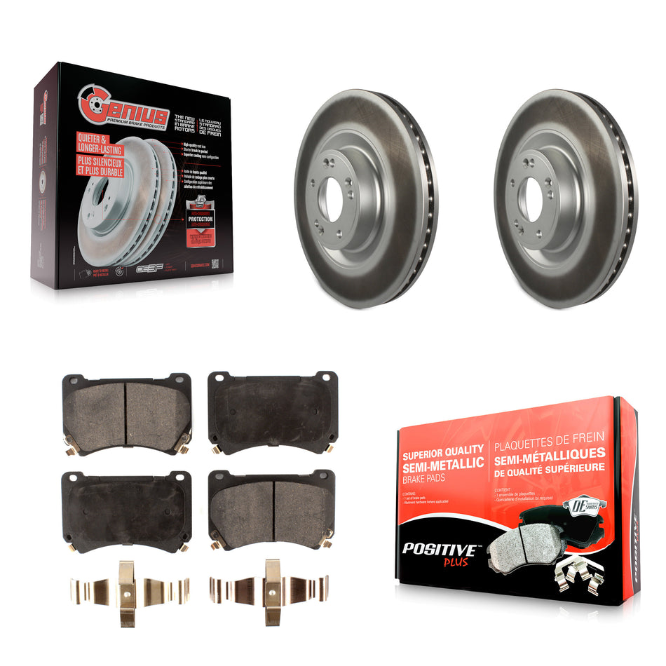 Front Coated Disc Brake Rotors And Semi-Metallic Pads Kit For Hyundai Genesis Equus KGF-102096