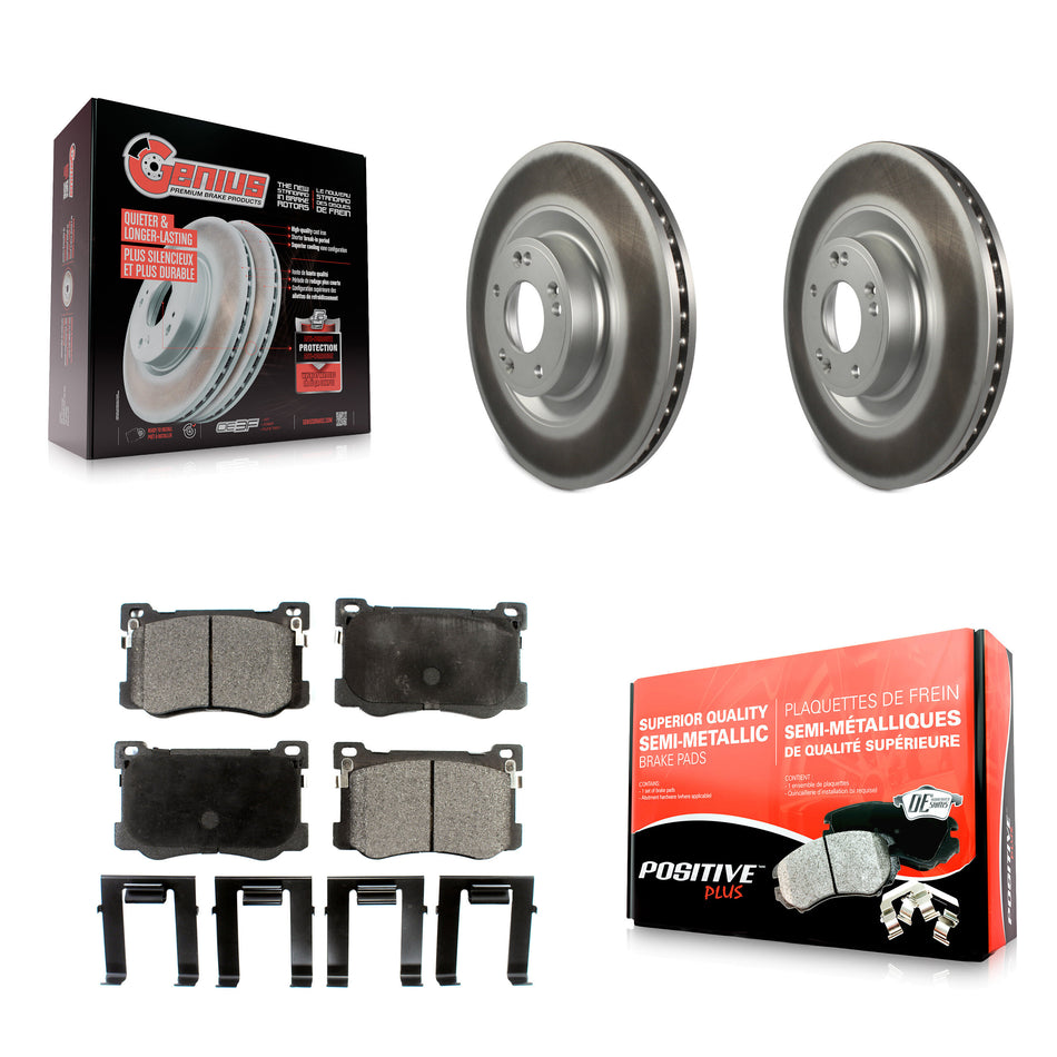 Front Coated Disc Brake Rotors And Semi-Metallic Pads Kit For Hyundai Genesis G80 Kia K900 3.8L KGF-102097