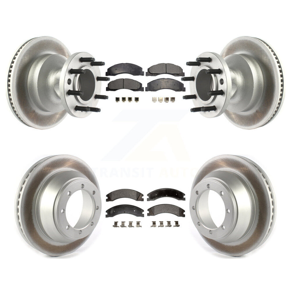 Front Rear Coated Disc Brake Rotors And Semi-Metallic Pads Kit For Ford E-450 Super Duty KGF-102168
