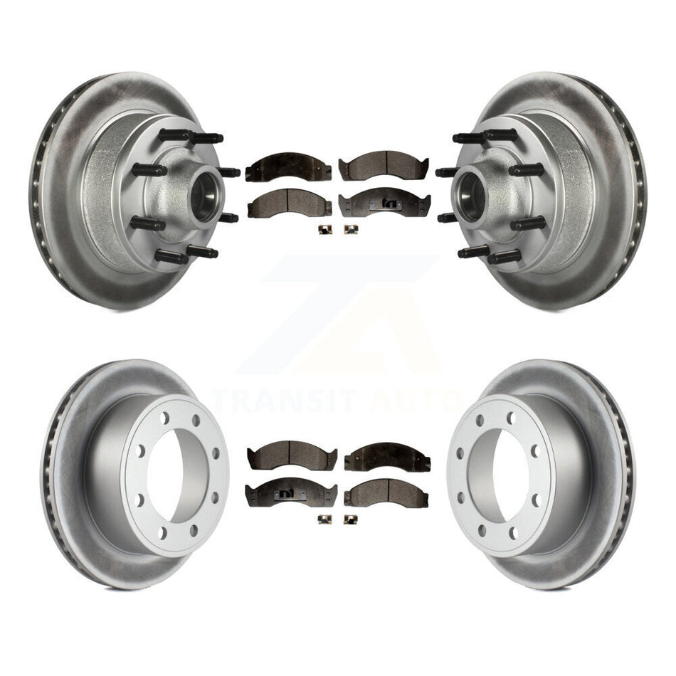 Front Rear Coated Disc Brake Rotors And Semi-Metallic Pads Kit For Ford E-450 Econoline Super Duty KGF-102211