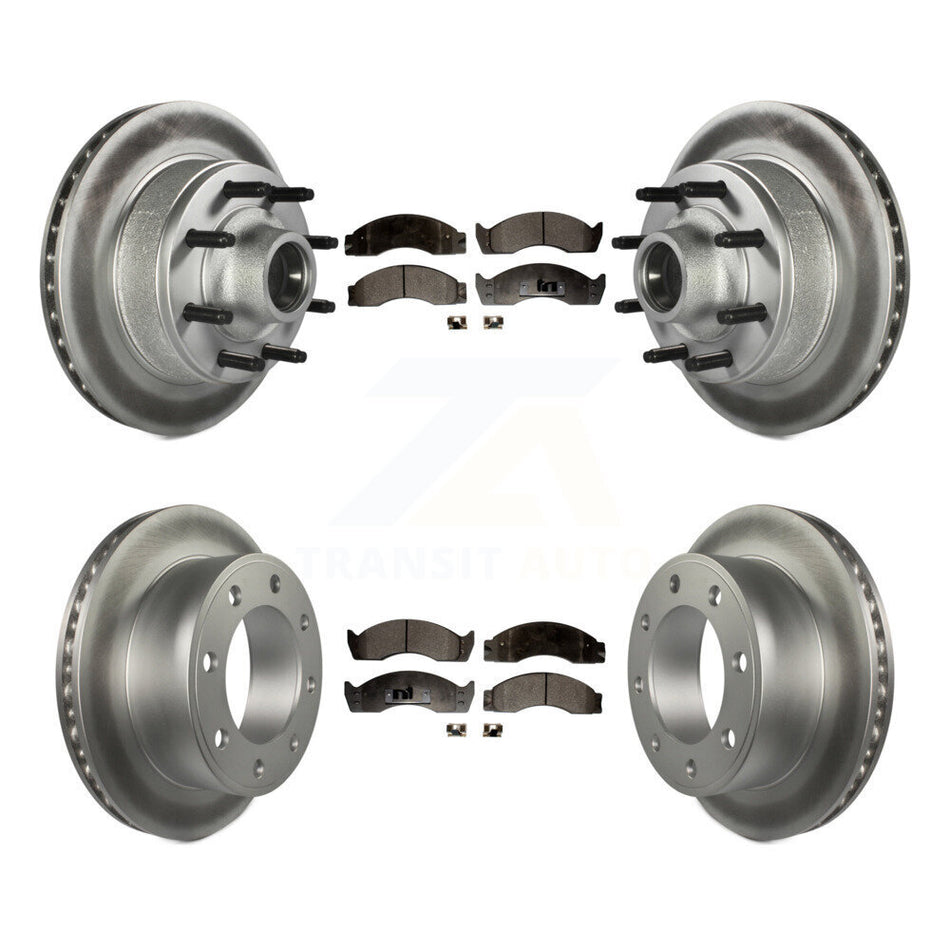 Front Rear Coated Disc Brake Rotors And Semi-Metallic Pads Kit For 2000-2001 Ford E-450 Econoline Super Duty With Single Wheels Metric Bolt Circle KGF-102212