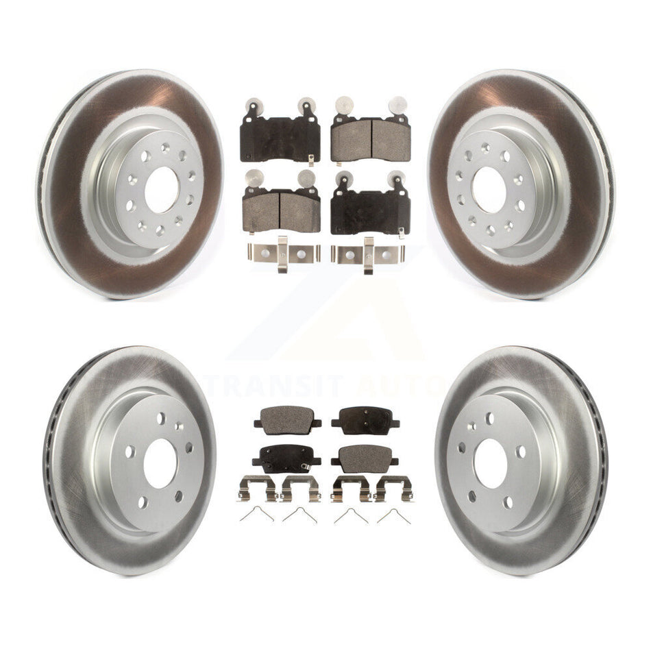 Front Rear Coated Disc Brake Rotors And Semi-Metallic Pads Kit For 2016-2018 Cadillac CT6 With 345mm Diameter Rotor KGF-102214