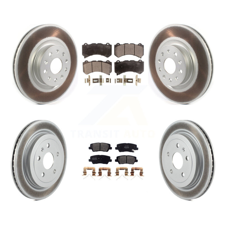 Front Rear Coated Disc Brake Rotors And Semi-Metallic Pads Kit For 2016 Cadillac CTS Vsport Premium with RWD Without Performance Lining KGF-102252