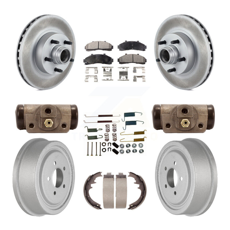 Front Rear Coated Disc Brake Rotors Semi-Metallic Pads And Drum Kit (9Pc) For Ford Ranger With 10" Diameter KGF-102300