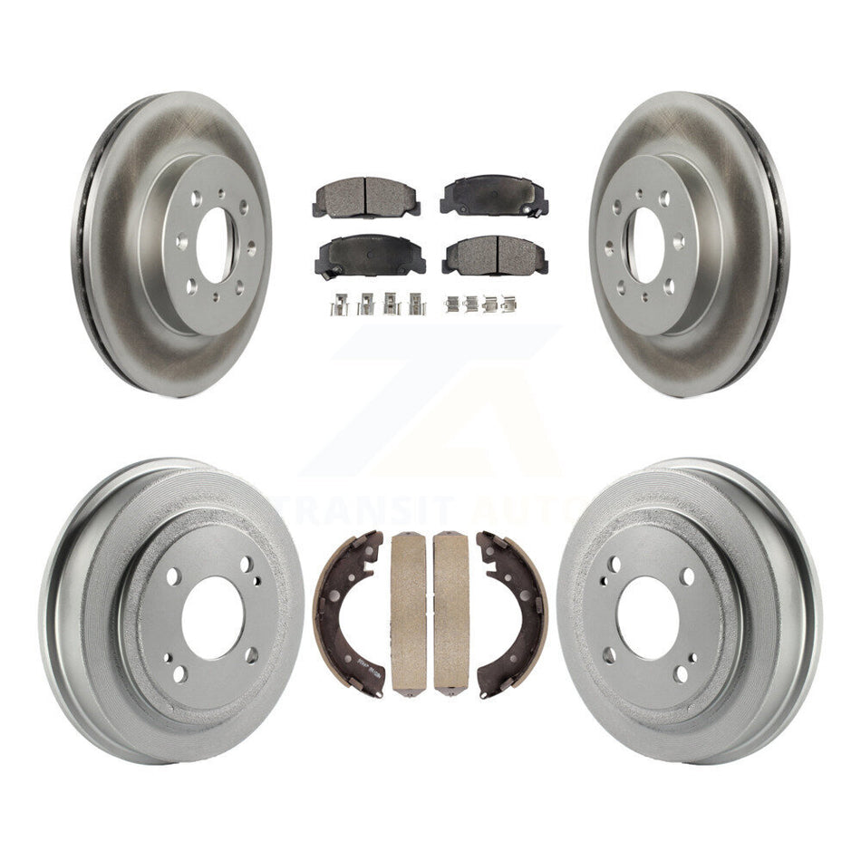 Front Rear Coated Disc Brake Rotors Semi-Metallic Pads And Drum Kit For 1997 Honda Civic LX with 4-Wheel ABS KGF-102372