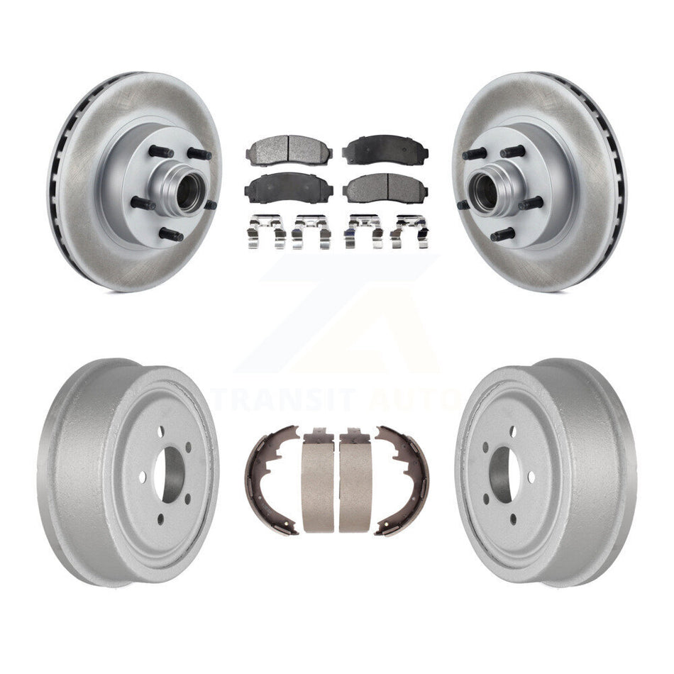 Front Rear Coated Disc Brake Rotors Hub Assembly Semi-Metallic Pads And Drum Kit For 2006-2009 Ford Ranger RWD With 10" Diameter KGF-102415