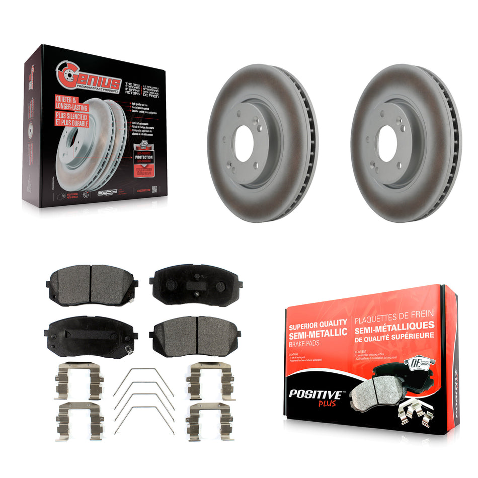 Front Coated Disc Brake Rotors And Semi-Metallic Pads Kit For 2017-2019 Kia Soul EV KGF-102454