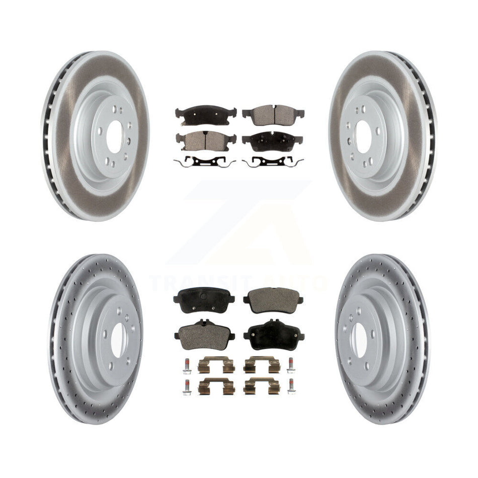 Front Rear Coated Disc Brake Rotors And Semi-Metallic Pads Kit For 2016-2017 Mercedes-Benz GLE400 Without Sport Package KGF-102497