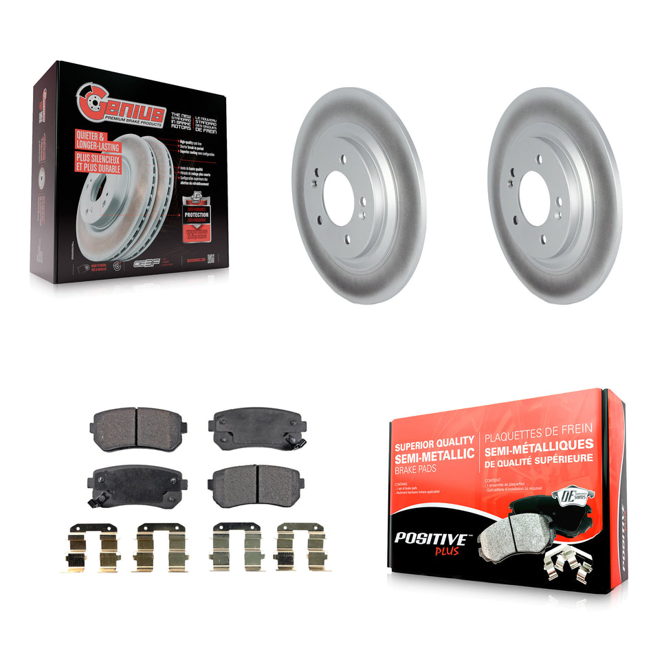 Rear Coated Disc Brake Rotors And Semi-Metallic Pads Kit For 2017 Kia Cadenza Limited Technology With Manual Parking KGF-102529