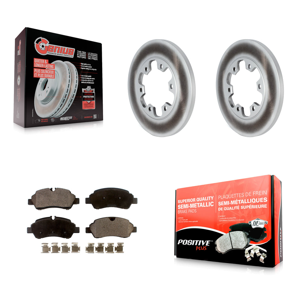 Rear Coated Disc Brake Rotors And Semi-Metallic Pads Kit For 2015-2019 Ford Transit-350 HD With 6 Lug Wheels KGF-102534
