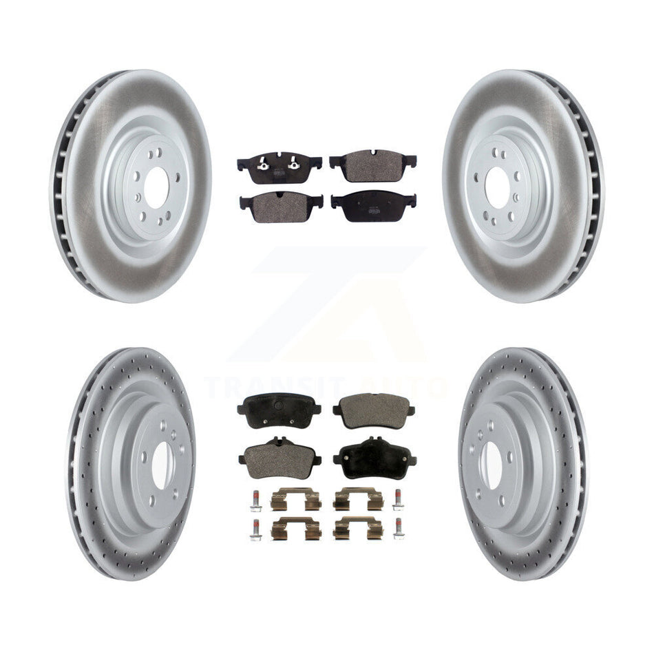 Front Rear Coated Disc Brake Rotors And Semi-Metallic Pads Kit For 2017-2018 Mercedes-Benz GLE550e With AMG Package KGF-102582