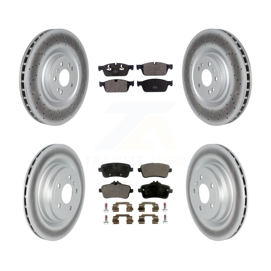 Front Rear Coated Disc Brake Rotors And Semi-Metallic Pads Kit For 2017-2018 Mercedes-Benz GLE550e With AMG Package KGF-102583