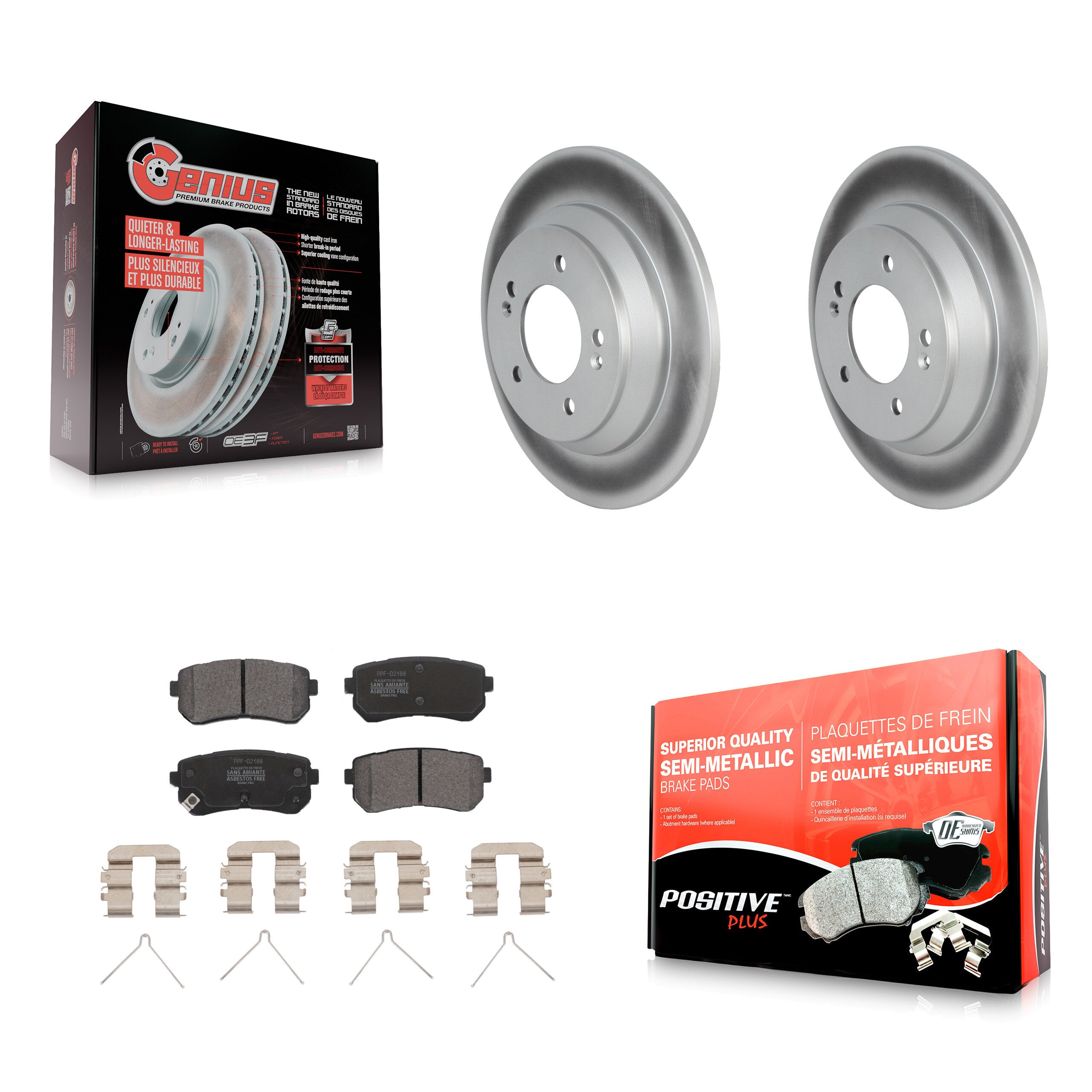 Rear Coated Disc Brake Rotors And Semi-Metallic Pads Kit For Hyundai Kona KGF-102646