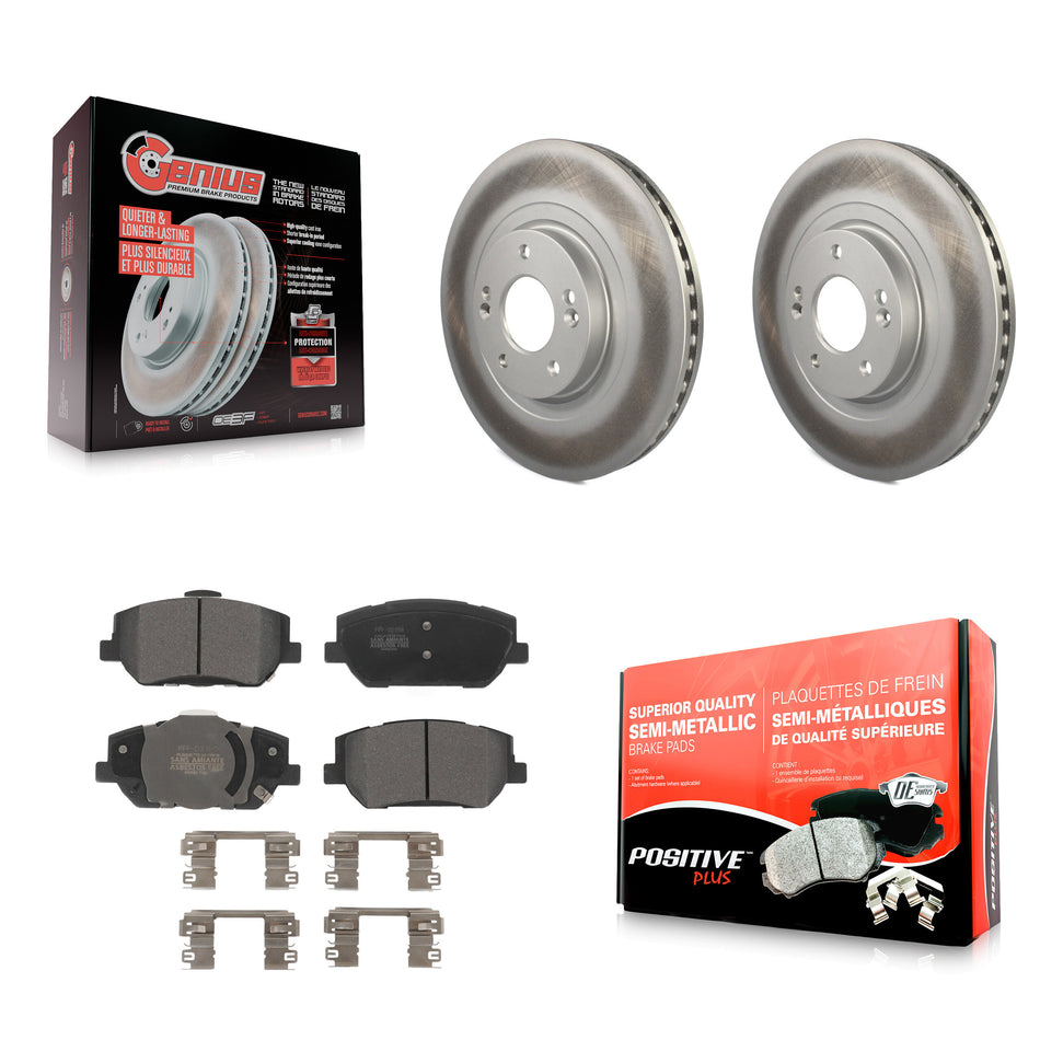 Front Coated Disc Brake Rotors And Semi-Metallic Pads Kit For 2019-2020 Hyundai Santa Fe KGF-102666