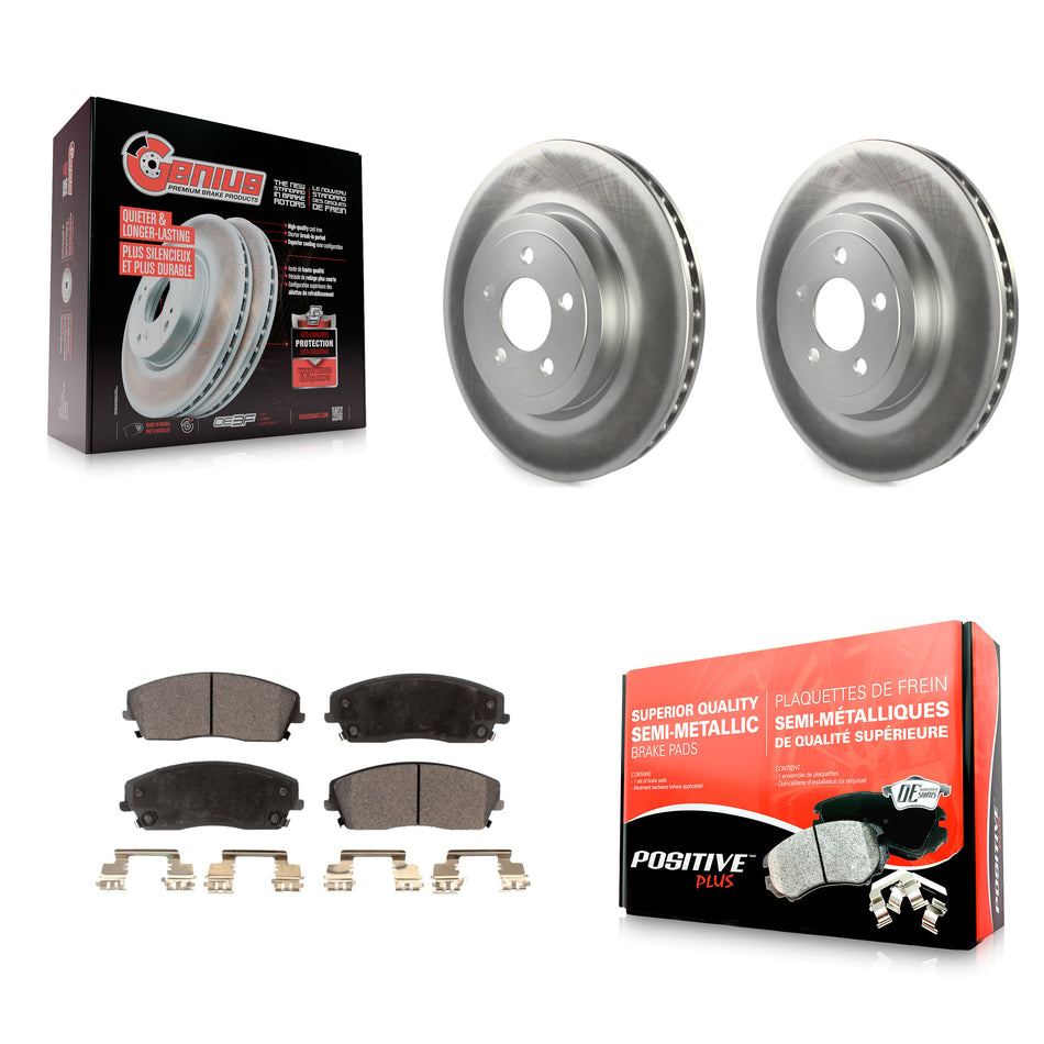 Front Coated Disc Brake Rotors And Semi-Metallic Pads Kit For 2015-2018 Dodge Charger RWD with 3.6L With 345mm Diameter Rotor KGF-102694