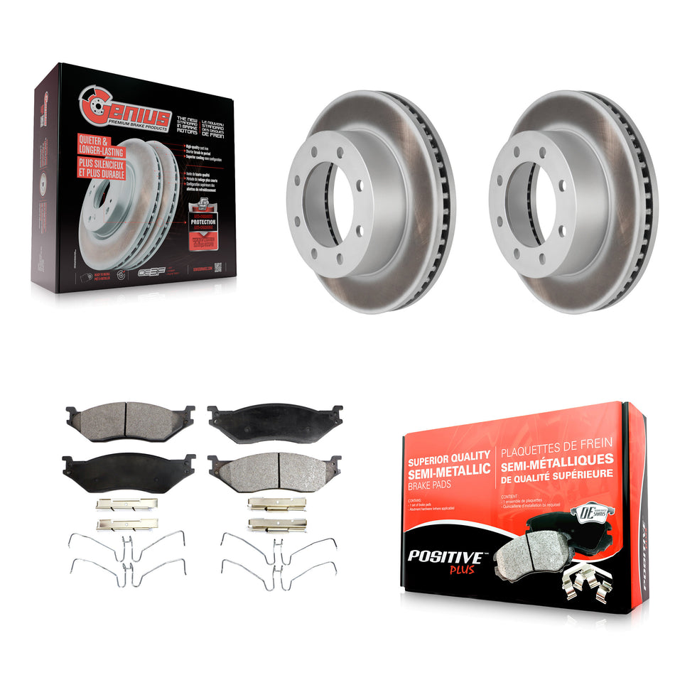 Front Coat Brake Rotors Semi-Metallic Pad Kit For Ford F-450 Super Duty With 8 Lug Wheels KGF-102743
