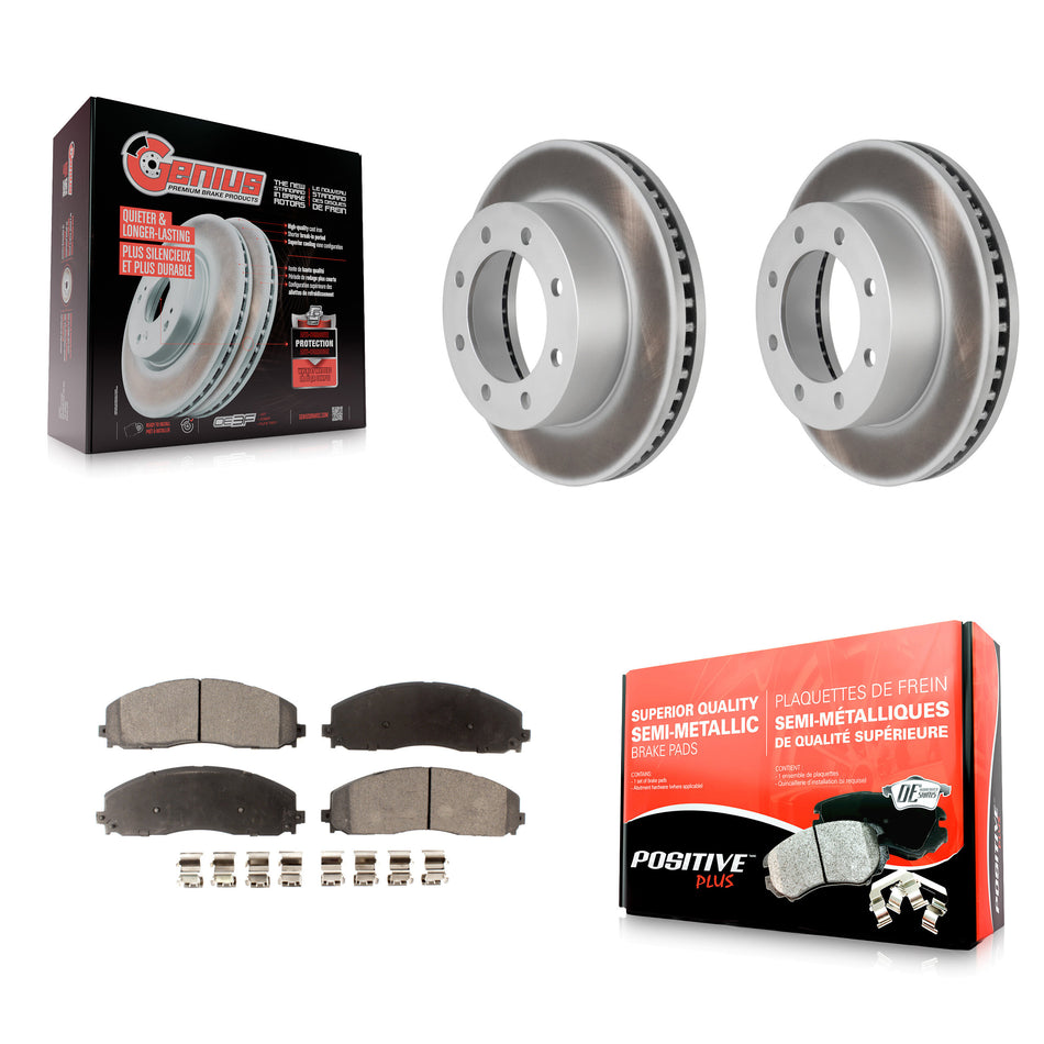 Front Coated Disc Brake Rotors & Semi-Metallic Pad Kit For 2013 Ford F-250 Super Duty 4WD KGF-102744