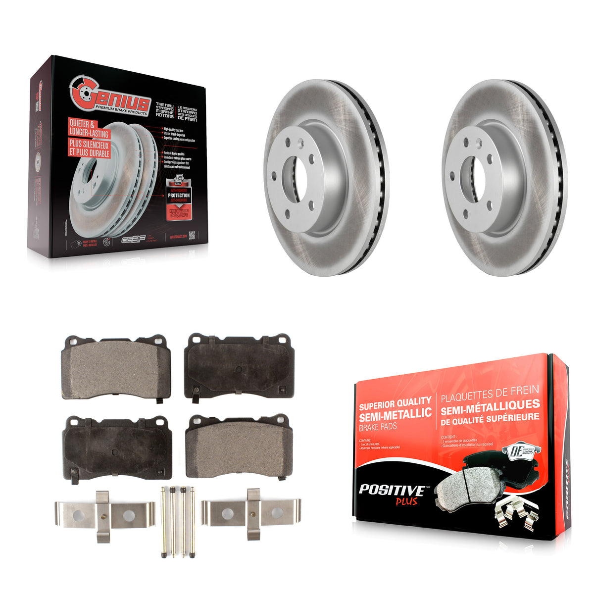 Front Coated Disc Brake Rotors And Semi-Metallic Pads Kit For 2019 Cadillac ATS Base KGF-102745