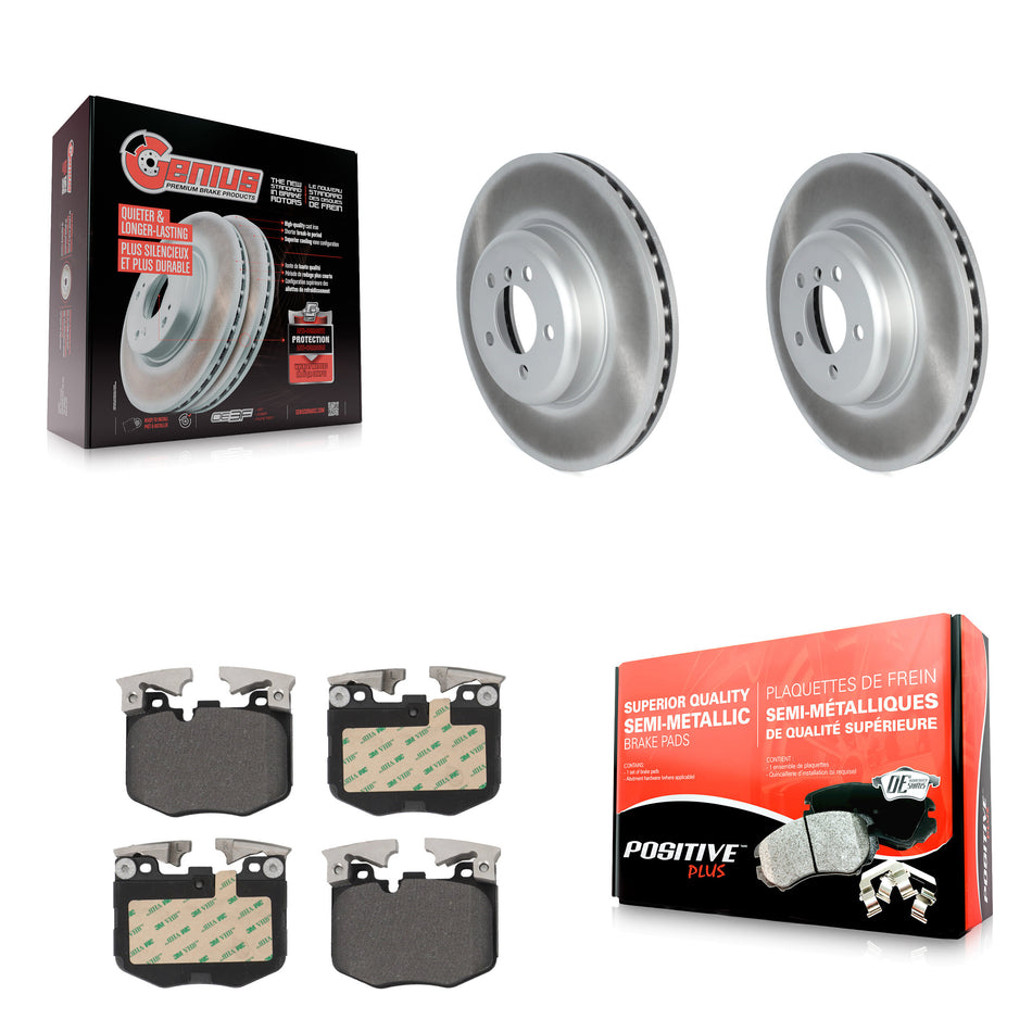 Front Coat Brake Rotor Semi-Metallic Pad Kit For 2019 BMW 330i With Blue Painted Calipers KGF-102853