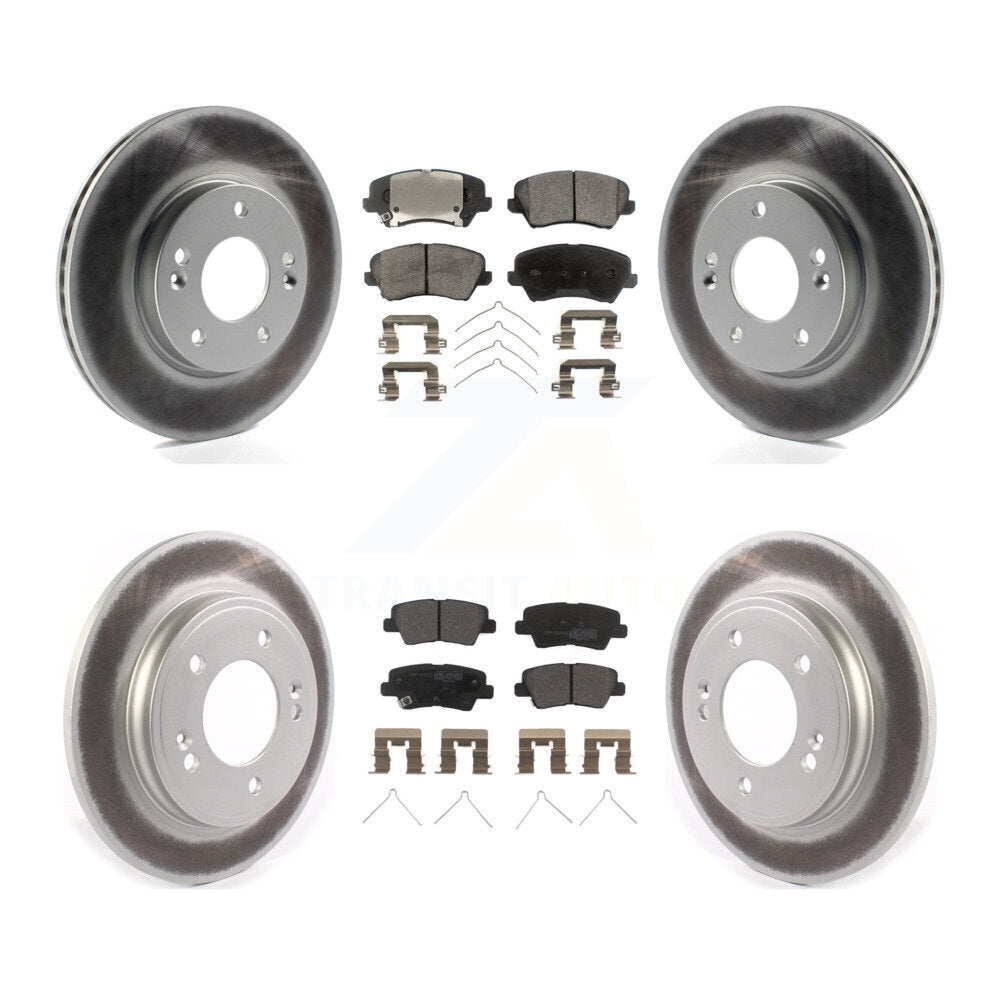 Front Rear Coated Disc Brake Rotors And Semi-Metallic Pads Kit For Hyundai Veloster KGF-102865