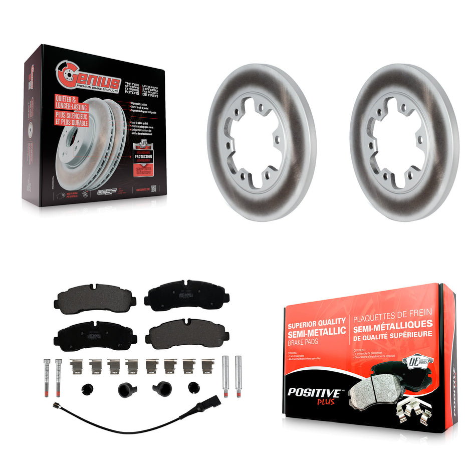 Rear Coat Brake Rotor Semi-Metallic Pad Kit For Ford Transit-350 HD With 6 Lug Wheels AWD KGF-102885