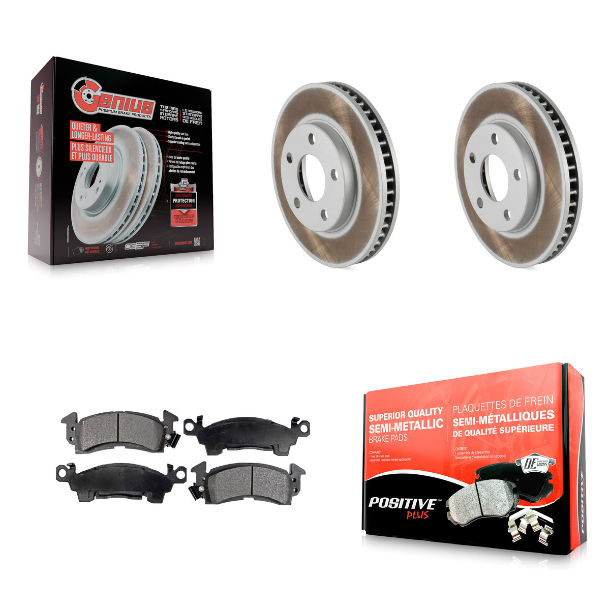 Front Coated Brake Rotor Semi-Metallic Pad Kit For 92-93 Cadillac Commercial Chassis 5.7L KGF-102931
