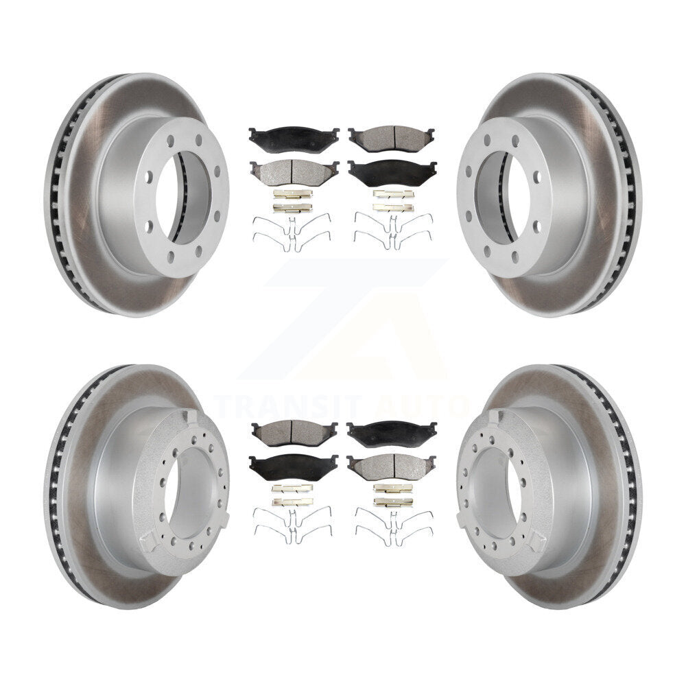 Front Rear Coated Disc Brake Rotors And Semi-Metallic Pads Kit For Ford F-450 Super Duty KGF-102952