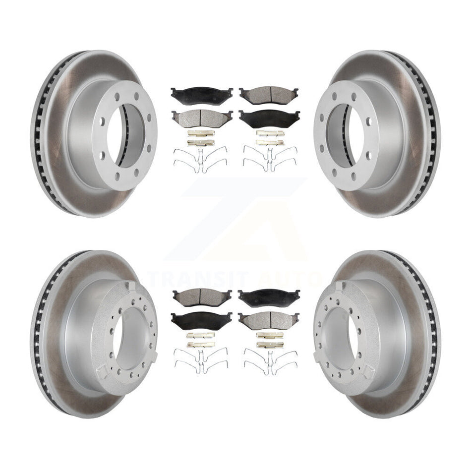 Front Rear Coated Disc Brake Rotors And Semi-Metallic Pads Kit For Ford F-450 Super Duty KGF-102952
