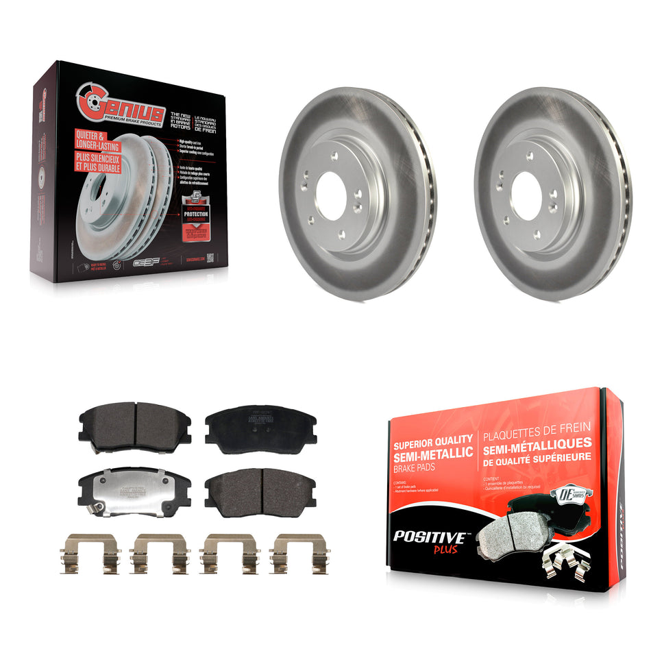 Front Coated Disc Brake Rotors And Semi-Metallic Pads Kit For Kia Soul EV KGF-103016