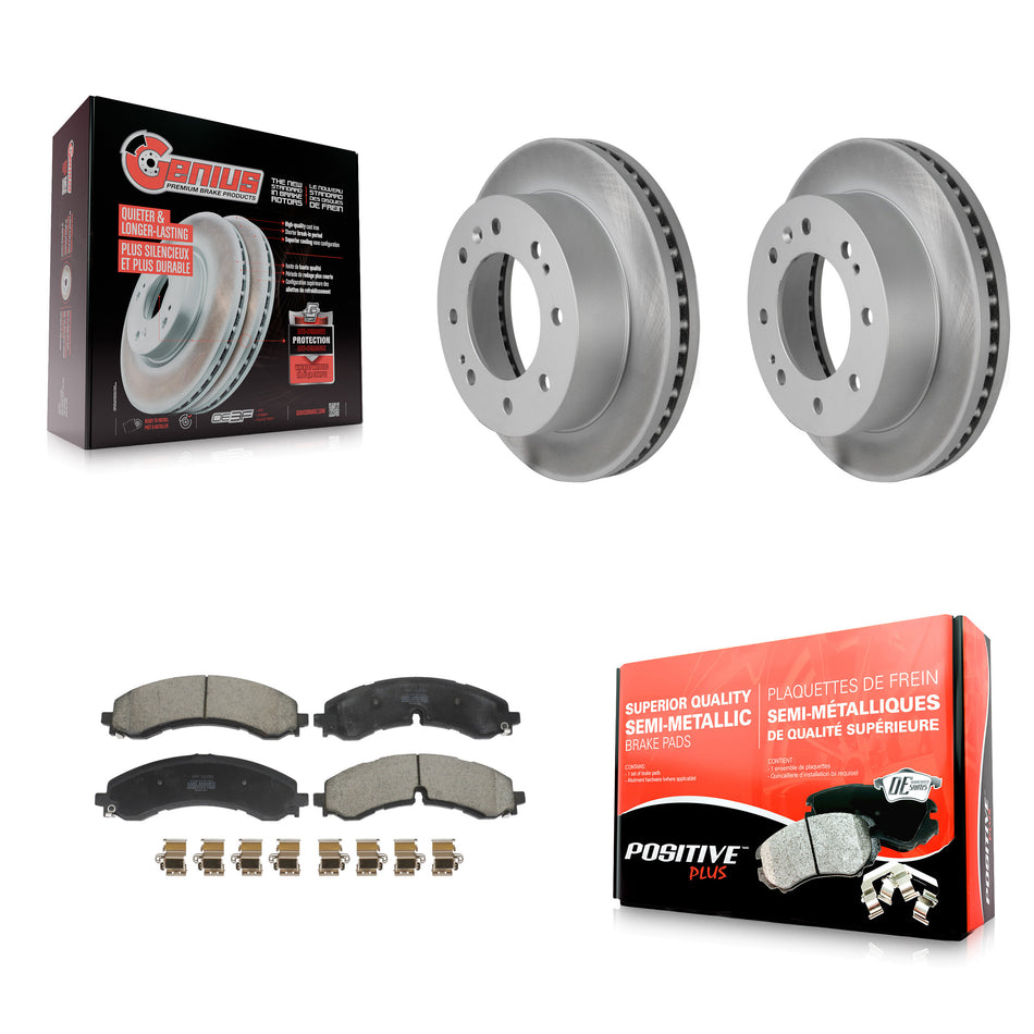 Front Coated Brake Rotor Semi-Metallic Pad Kit For GMC Chevrolet Sierra 2500 HD Silverado KGF-103017