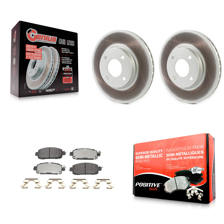 Front Coated Disc Brake Rotors And Semi-Metallic Pads Kit For 2024 Nissan Sentra S SV SR KGF-103028