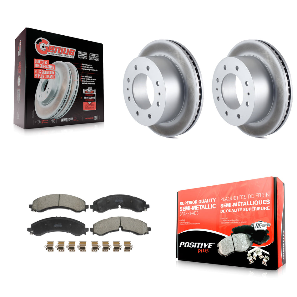 Rear Coated Brake Rotors Semi-Metallic Pad Kit For GMC Chevrolet Sierra 2500 HD Silverado KGF-103054