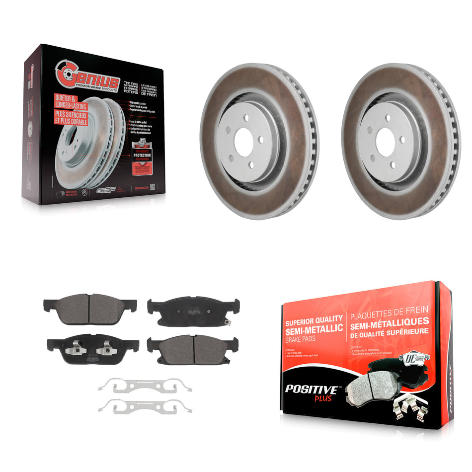 Front Coat Brake Rotor Semi-Metallic Pad Kit For Ford Edge 2.7L With Red Painted Calipers KGF-103199
