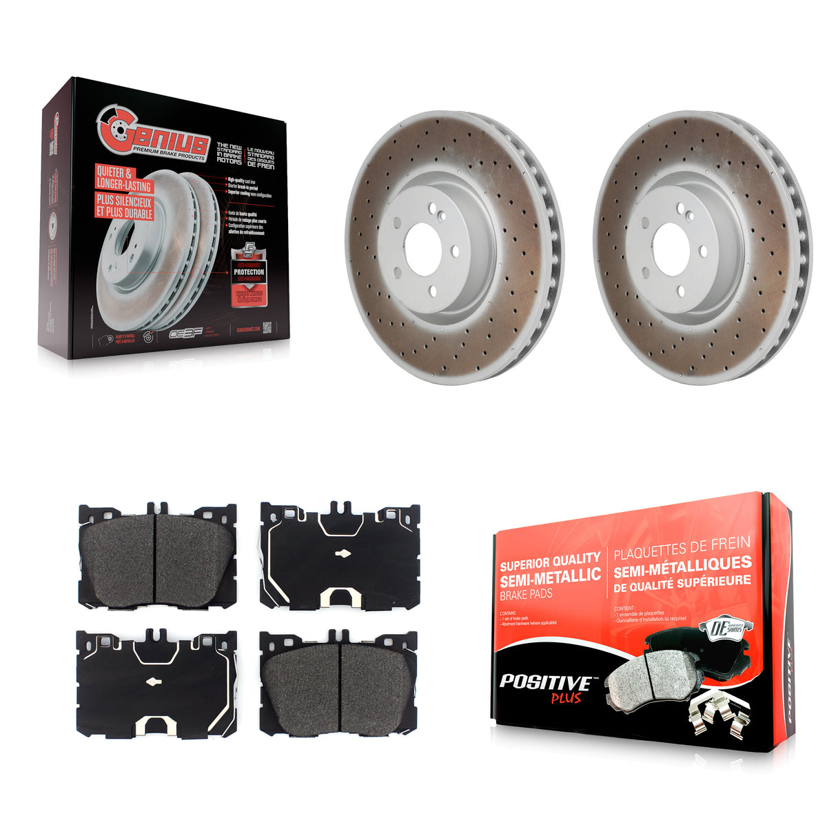 Front Coated Brake Rotors Semi-Metallic Pad Kit For Mercedes-Benz C43 AMG GLC43 E450 E400 KGF-103209