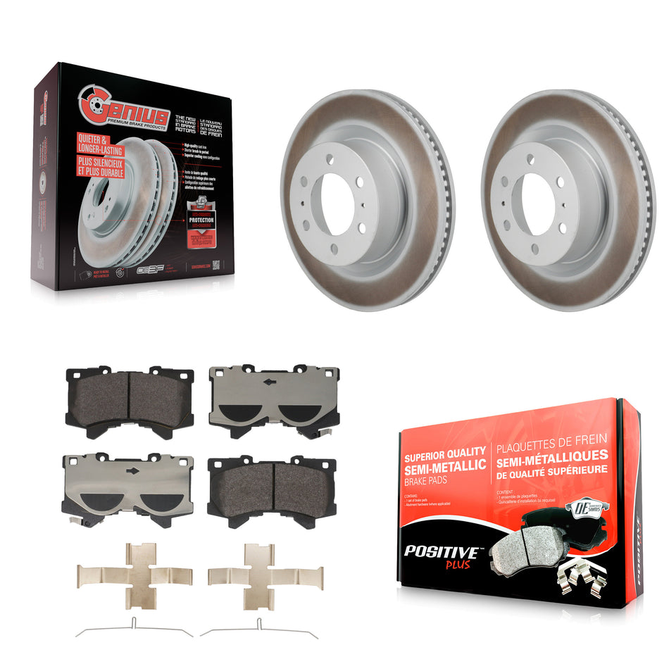 Front Coated Disc Brake Rotor Semi-Metallic Pad Kit For Toyota Tundra Lexus LX600 Sequoia KGF-103228