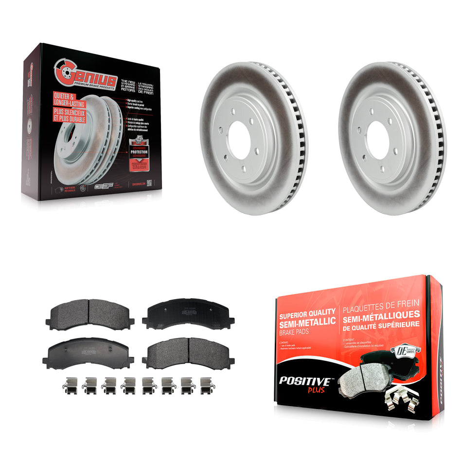 Front Coated Disc Brake Rotors & Semi-Metallic Pad Kit For 2022-2023 Ford F-150 Lightning KGF-103238