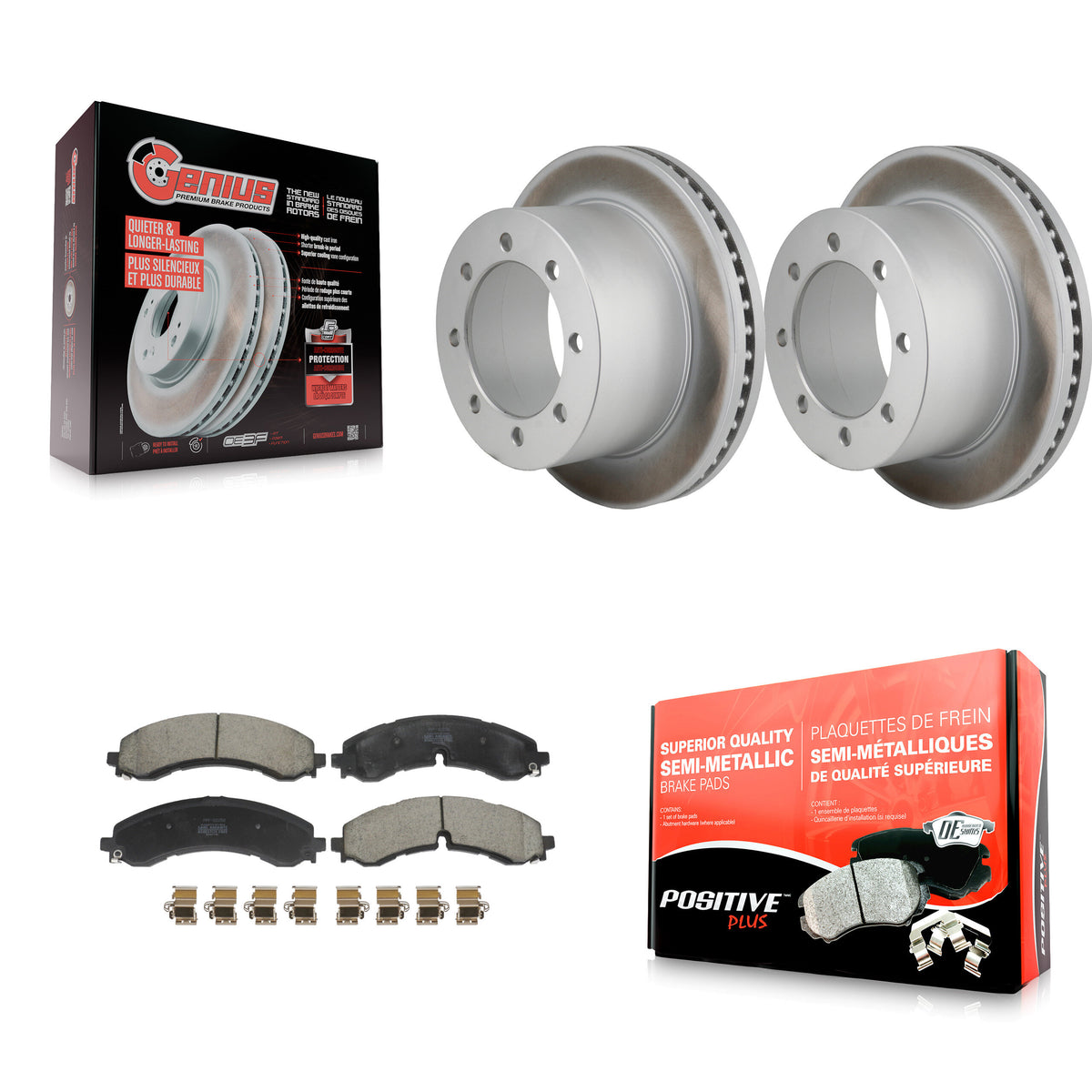 Rear Coated Brake Rotors Semi-Metallic Pad Kit For GMC Sierra 3500 HD Chevrolet Silverado KGF-103325