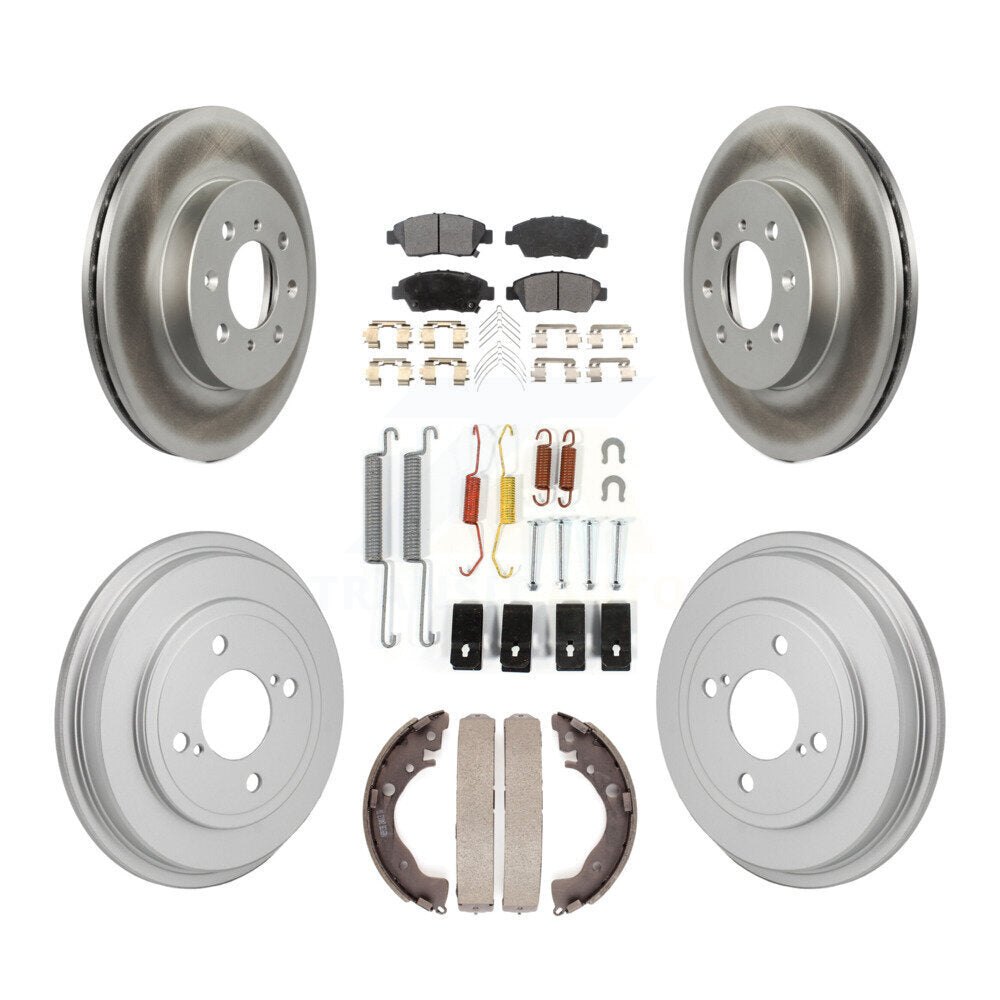 Front Rear Coated Disc Brake Rotors Semi-Metallic Pads And Drum Kit (7Pc) For Honda Fit KGF-103328