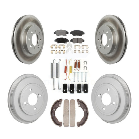 Front Rear Coated Disc Brake Rotors Semi-Metallic Pads And Drum Kit (7Pc) For Honda Fit KGF-103328