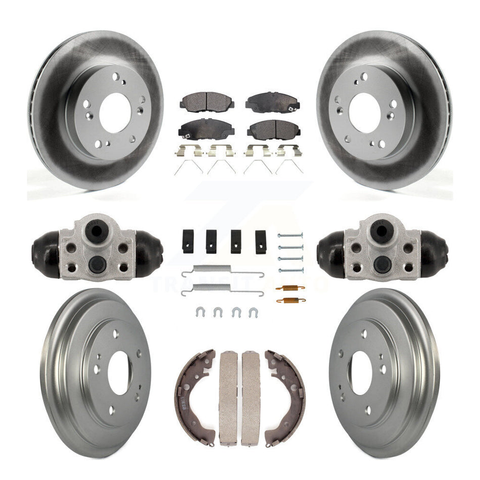 Front Rear Coated Disc Brake Rotors Semi-Metallic Pads And Drum Kit (9Pc) For Honda Civic KGF-103350