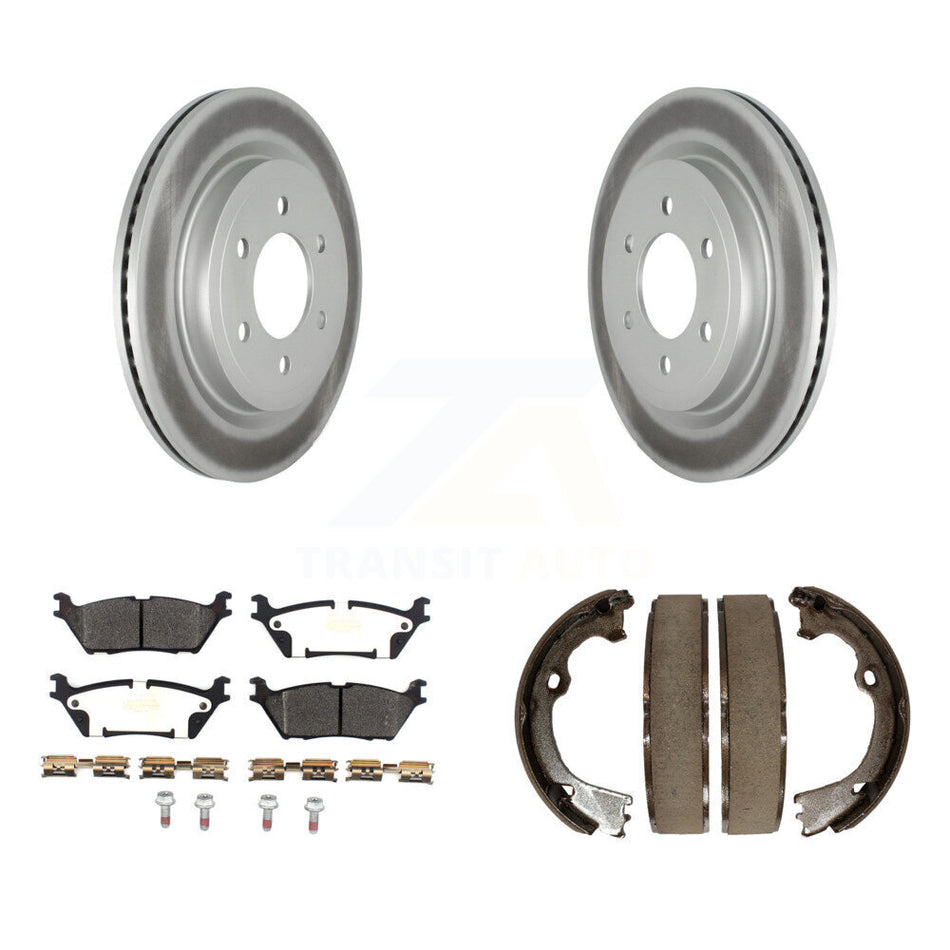 Rear Disc Coated Rotors Semi-Metallic Pads And Parking Brake Shoes Kit For Ford F-150 KGF-103374